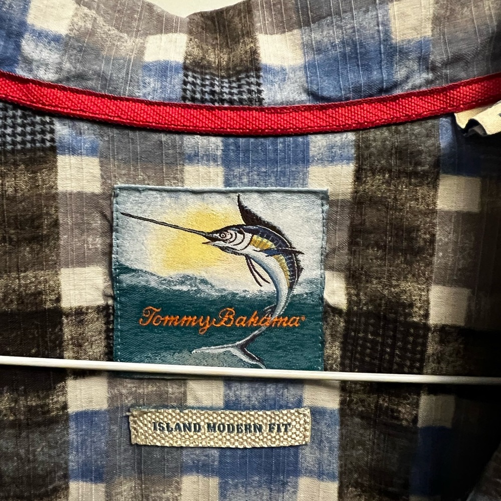 Tommy Bahama Blue and Gray Plaid Short-Sleeve Camp Shirt - Picture 3 of 5